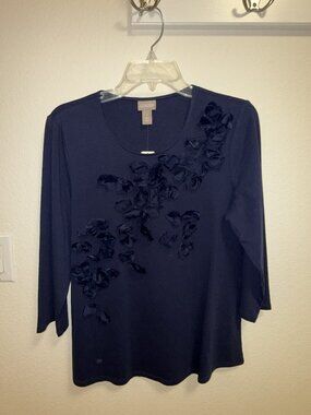 NEW Chico's Scoop Neck 3/4 Sleeve Knit Top Navy Size 1 Medium